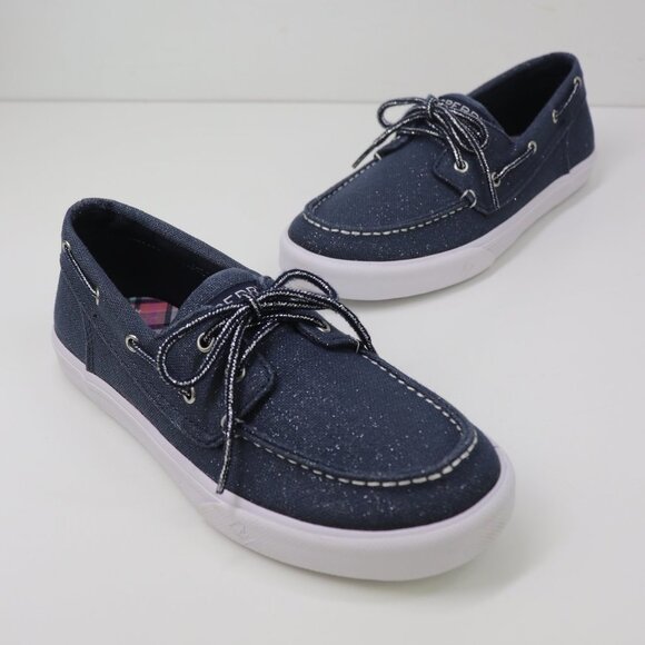 NWT Sperry Kids‎ Bahama Boat Shoe Slip On Loafer Metallic Glitter Navy Shimmer - Picture 5 of 8